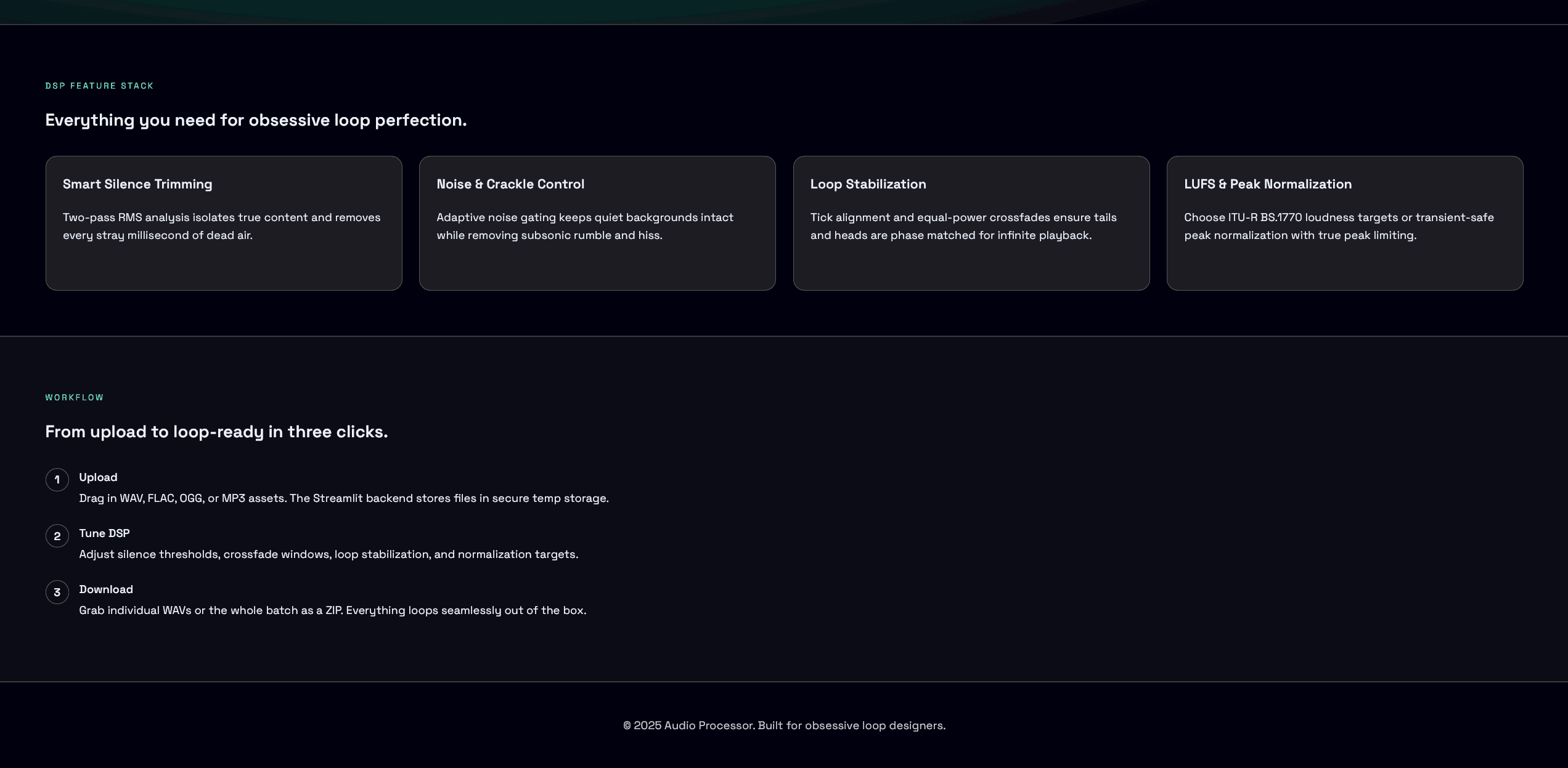 Audio Processor Features and Workflow